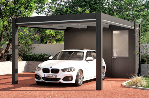 ABRI VOITURE AVEC BOX DE RANGEMENT indépendant vendue et installée en Alsace par Art Pergolas Selestat